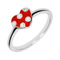 NSPCC Silver Enamel Red and White Spotty Heart Ring