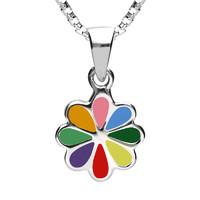 NSPCC Silver Enamel Multicoloured Eight Petal Flower Necklace