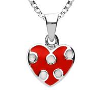 NSPCC Silver Enamel Red and White Spotty Heart Pendant Necklace