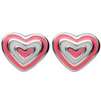 NSPCC Silver Enamel Pink and White Layered Heart Stud Earrings