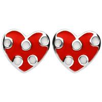 NSPCC Silver Enamel Red and White Spotty Heart Stud Earrings