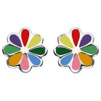 NSPCC Silver Enamel Multicolour Eight Petal Flower Stud Earrings