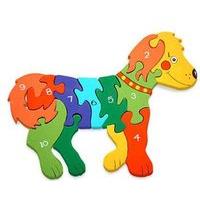 number dog handcrafted wooden puzzle with storage bag