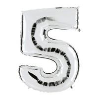 Number 5 Silver Helium Balloon