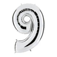 Number 9 Silver Helium Balloon