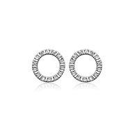 Number 39 Ladies Sterling Silver Cubic Zirconia Open Circle Stud Earrings S5011CZ