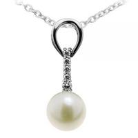 Number 39 Silver Pearl and Cubic Zirconia Drop Pendant P5032FPCZ