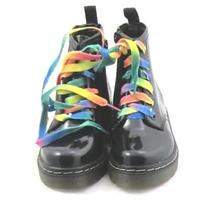 NWOT, size 10/28 black patent effect DM style boots with multi-coloured laces