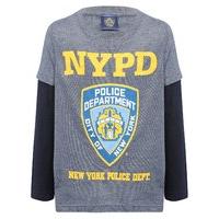 nypd boys grey marl mock layer long sleeve round neck logo and badge m ...