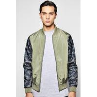 nylon ma1 bomber jacket with camo sleeves khaki