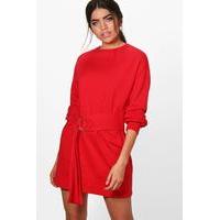 O Ring Belted Sweat Dress - red