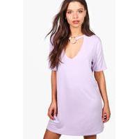 O-Ring Choker Plunge T-Shirt Dress - lilac
