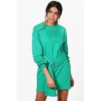 o ring belted sweat dress green