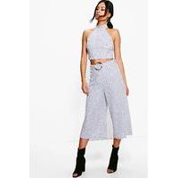 o ring detail rib culotte crop co ord silver