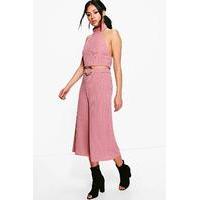 O-Ring Detail Rib Culotte & Crop Co-Ord - rose