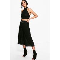 O-Ring Detail Rib Culotte & Crop Co-Ord - black