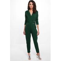 O-Ring Belted Tailored Woven Jumpsuit - green