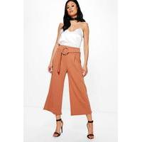 O Ring Tie Waist Crepe Culottes - tan