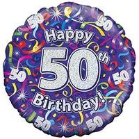 Oaktree Uk 18-inch 50th Birthday Streamers Holographic Foil Design Balloons, 