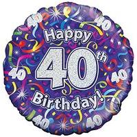 Oaktree Uk 18-inch 40th Birthday Streamers Holographic Foil Design Balloons, 