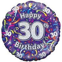 Oaktree Uk 18-inch 30th Birthday Streamers Holographic Foil Design Balloons, 