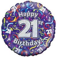 Oaktree Uk 18-inch 21st Birthday Streamers Holographic Foil Design Balloons, 