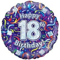 Oaktree Uk 18-inch 18th Birthday Streamers Holographic Foil Design Balloons, 