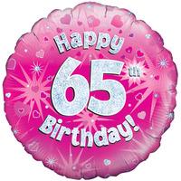 Oaktree 18 Inch Happy 65th Birthday Pink Holographic