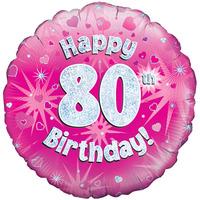 Oaktree 18 Inch Happy 80th Birthday Pink Holographic