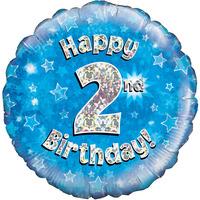 Oaktree 18 Inch Happy 2nd Birthday Blue Holographic