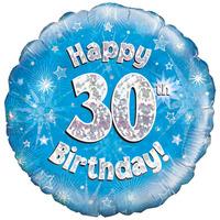 Oaktree 18 Inch Happy 30th Birthday Blue Holographic