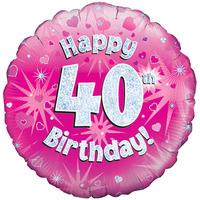 Oaktree 18 Inch Happy 40th Birthday Pink Holographic