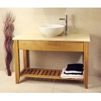 Oak Bathroom Double Wash Stand With Shelf - Aquarius Collection (Natural Finish with Oak top)