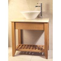 Oak Bathroom Single Wash Stand With Shelf - Aquarius Collection (Dark Finish with Oak top)