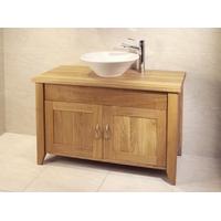 Oak Bathroom Double Wash Stand With 2 Doors - Aquarius Collection (Unfinished Finish with no top)