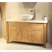 Oak Bathroom Triple Wash Stand With 3 Doors - Aquarius Collection (Natural Finish with no top)