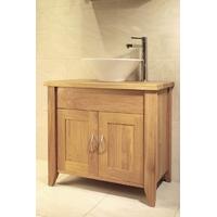 Oak Bathroom Single Wash Stand With 2 Doors - Aquarius Collection (Dark Finish with Oak top)