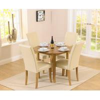 Oakley 90cm Solid Oak Drop Leaf Extending Dining Table with Aspen Cream Chairs