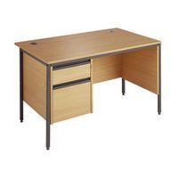 OAK H FRAME DESK WITH SIDE MODESTY PANELAND 2 DRW FIXED PEDESTAL- H725 X W122