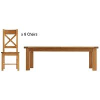 oakley rustic dining table 24m extending metal runner with 8 cross bac ...