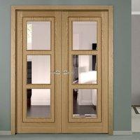 oak 3l inlay flush door pair with clear glass is prefinished