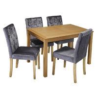 Oakridge Dining Table with 4 Paris Dining Chairs Velvet Silver