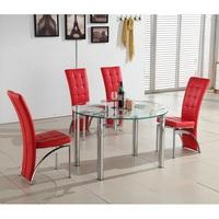 Oasis Round Extending Glass Dining Table And 4 Red Chairs