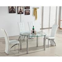 Oasis Round Extending Glass Dining Table And 4 White Chairs