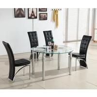 Oasis Round Extending Glass Dining Table And 4 Black Chairs