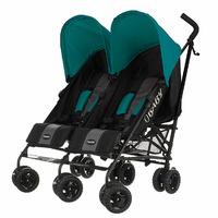 obaby twin stroller apollo black grey turquoise hoods