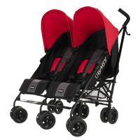 OBaby Apollo Twin Stroller Black and Grey With Red Hoods