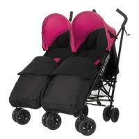 Obaby Apollo Black and Grey Twin Stroller and Black Footmuffs in Pink