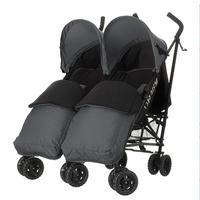 Obaby Apollo Black and Grey Twin Stroller and Grey Footmuffs in Grey