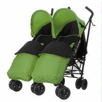 Obaby Apollo Black and Grey Twin Stroller and Lime Footmuffs in Lime